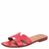 Hermes Pink Leather Oran Slide Flats Size 40.5 For Women