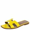 Hermes Yellow Patent Leather Oran Slide Flats Size 40.5 For Women -Deals Hermes Store luxury women hermes used shoes p490947 002