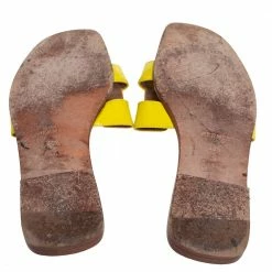 Hermes Yellow Patent Leather Oran Slide Flats Size 40.5 For Women -Deals Hermes Store luxury women hermes used shoes p490947 006