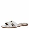 Hermes White Leather Oran Slide Flats Size 40.5 For Women