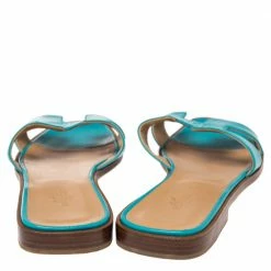Hermes Blue Leather Oran Slide Flats Size 40.5 For Women -Deals Hermes Store luxury women hermes used shoes p490952 006