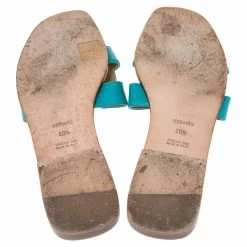 Hermes Blue Leather Oran Slide Flats Size 40.5 For Women -Deals Hermes Store luxury women hermes used shoes p490952 007