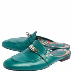 Hermes Green Leather Palladium Plated Oz Flat Mules Size 40 For Women -Deals Hermes Store luxury women hermes used shoes p491080 005