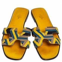 Hermes Multicolor Fabric Oran Flats Size 40 For Women 12 Hermes Multicolor Fabric Oran Flats Size 40 For Women -Deals Hermes Store luxury women hermes used shoes p491195 004