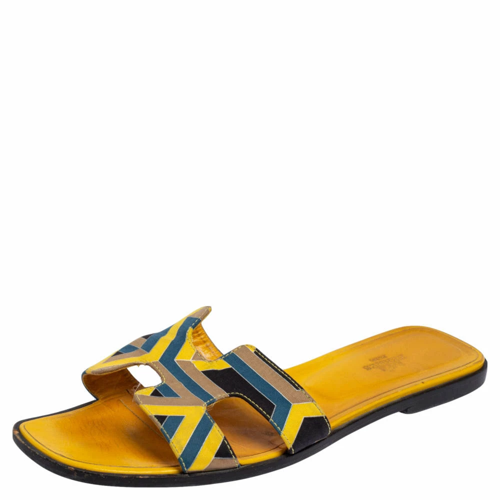 Hermes Multicolor Fabric Oran Flats Size 40 For Women 3 Hermes Multicolor Fabric Oran Flats Size 40 For Women