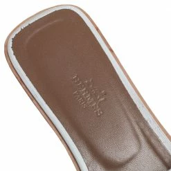 Hermes White Leather Studded Oran Flats Size 37.5 For Women -Deals Hermes Store luxury women hermes used shoes p491236 006