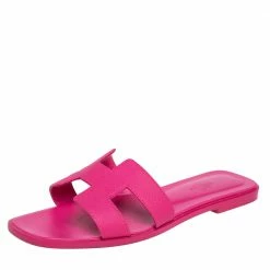 Hermes Pink Leather Oran Flats Size 38 For Women