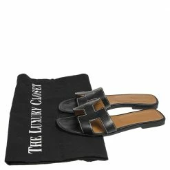 Hermes Black Leather Oran Flat Sandals Size 39 For Women -Deals Hermes Store luxury women hermes used shoes p492517 008