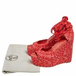 Hermes Red/Pink Leather And Suede Epice Tresse Espadrille Wedge Sandals Size 39 For Women -Deals Hermes Store luxury women hermes used shoes p494320 007