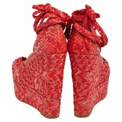 Hermes Red/Pink Leather And Suede Epice Tresse Espadrille Wedge Sandals Size 39 For Women -Deals Hermes Store luxury women hermes used shoes p494320 008