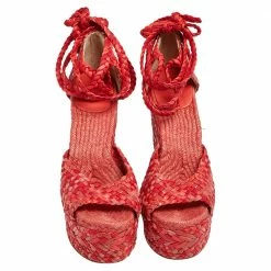Hermes Red/Pink Leather And Suede Epice Tresse Espadrille Wedge Sandals Size 39 For Women -Deals Hermes Store luxury women hermes used shoes p494320 010