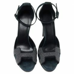 Hermes Blue Suede And Glitter Ankle Strap Sandals Size 38.5 For Women -Deals Hermes Store luxury women hermes used shoes p495017 005