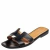 Hermes Black Leather Oran Sandals Size 39.5 For Women -Deals Hermes Store luxury women hermes used shoes p495069 006