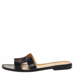 Hermes Black Leather Oran Sandals Size 39.5 For Women -Deals Hermes Store luxury women hermes used shoes p495069 007
