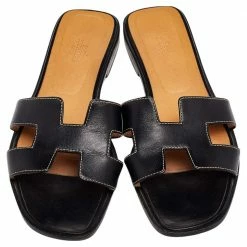 Hermes Black Leather Oran Sandals Size 39.5 For Women -Deals Hermes Store luxury women hermes used shoes p495069 009