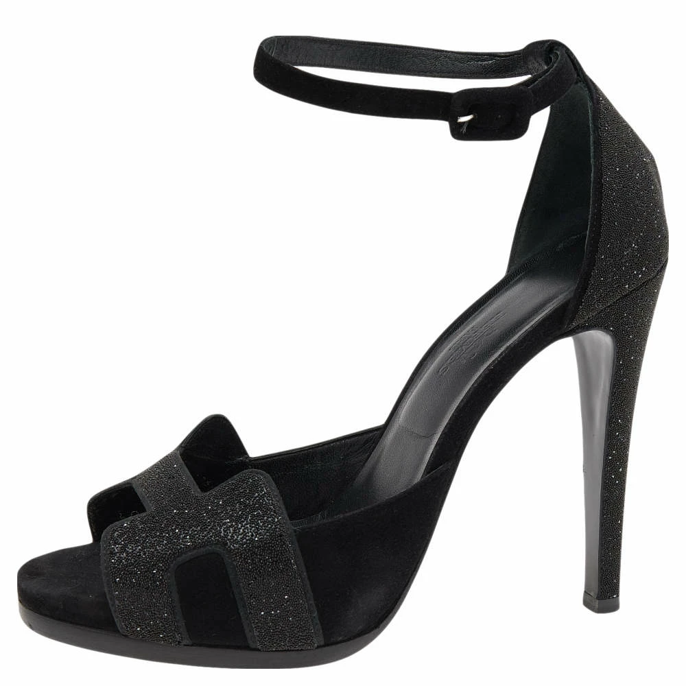 Hermes Black Suede Embellished Ankle Strap Sandals Size 38.5 For Women 4 Hermes Black Suede Embellished Ankle Strap Sandals Size 38.5 For Women - Image 2