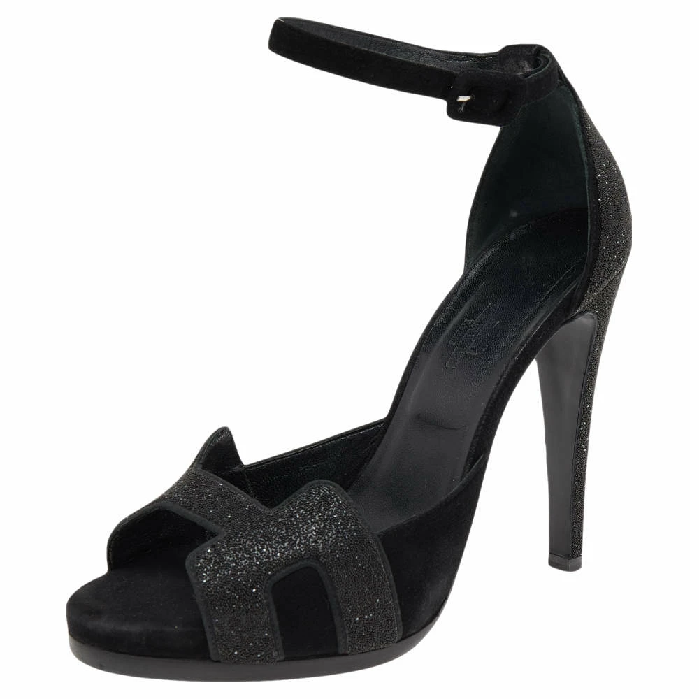 Hermes Black Suede Embellished Ankle Strap Sandals Size 38.5 For Women 3 Hermes Black Suede Embellished Ankle Strap Sandals Size 38.5 For Women