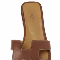 Hermes Brown Leather Oran Flats Size 39.5 For Women -Deals Hermes Store luxury women hermes used shoes p495127 007