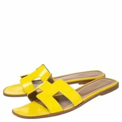 Hermes Yellow Leather Oran Flat Sandals Size 40 For Women -Deals Hermes Store luxury women hermes used shoes p495393 002