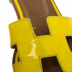 Hermes Yellow Leather Oran Flat Sandals Size 40 For Women -Deals Hermes Store luxury women hermes used shoes p495393 003
