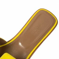 Hermes Yellow Leather Oran Flat Sandals Size 40 For Women -Deals Hermes Store luxury women hermes used shoes p495393 007