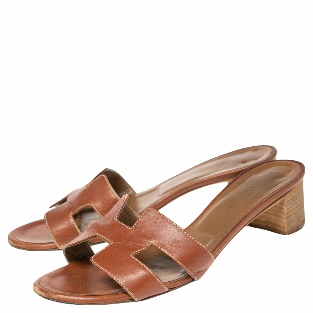 Hermes Brown Leather Oasis Sandals Size 36.5 For Women 6 Hermes Brown Leather Oasis Sandals Size 36.5 For Women - Image 4