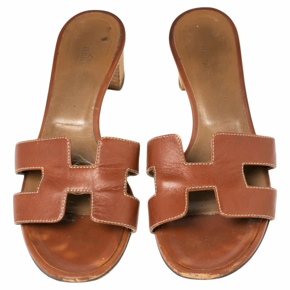 Hermes Brown Leather Oasis Sandals Size 36.5 For Women 5 Hermes Brown Leather Oasis Sandals Size 36.5 For Women - Image 3