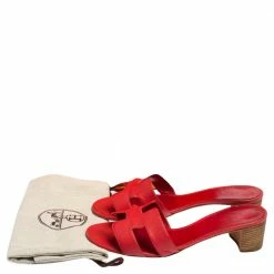 Hermes Rose Epsom Leather Oasis Slide Sandals Size 38 For Women -Deals Hermes Store luxury women hermes used shoes p496909 003