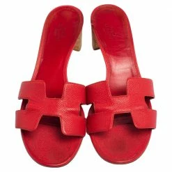 Hermes Rose Epsom Leather Oasis Slide Sandals Size 38 For Women -Deals Hermes Store luxury women hermes used shoes p496909 004