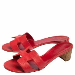 Hermes Rose Epsom Leather Oasis Slide Sandals Size 38 For Women -Deals Hermes Store luxury women hermes used shoes p496909 005