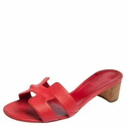Hermes Rose Epsom Leather Oasis Slide Sandals Size 38 For Women