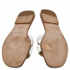 Hermes White Leather Oran Flats Sandals Size 37 For Women -Deals Hermes Store luxury women hermes used shoes p496917 001