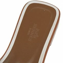 Hermes White Leather Oran Flats Sandals Size 37 For Women -Deals Hermes Store luxury women hermes used shoes p496917 003