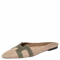 Hermes Beige Suede Roxane Mules Size 38 For Women