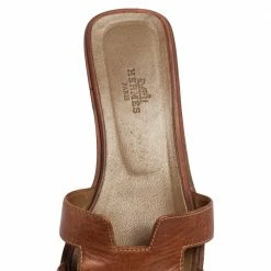 Hermes Brown Leather Oran Flats Size 37 For Women -Deals Hermes Store luxury women hermes used shoes p498594 002