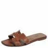 Hermes Brown Leather Oran Flats Size 37 For Women