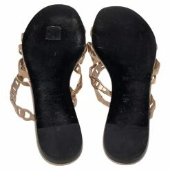 Hermes Beige/Gold Suede D'ancre Chaine Flat Sandals Size 39 For Women -Deals Hermes Store luxury women hermes used shoes p498640 002