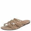 Hermes Beige/Gold Suede D'ancre Chaine Flat Sandals Size 39 For Women