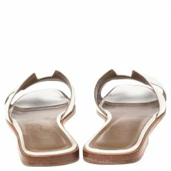Hermes White Leather Oran Slide Sandals Size 38.5 For Women -Deals Hermes Store luxury women hermes used shoes p499685 007