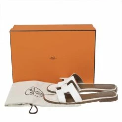 Hermes White Leather Oran Slide Sandals Size 38.5 For Women -Deals Hermes Store luxury women hermes used shoes p499685 1632407328 010