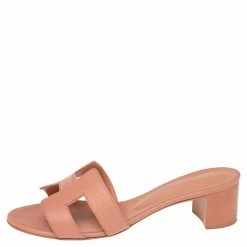Hermes Rose Aube Epsom Leather Oasis Slide Sandals Size 37 For Women -Deals Hermes Store luxury women hermes used shoes p501292 003