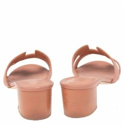 Hermes Rose Aube Epsom Leather Oasis Slide Sandals Size 37 For Women -Deals Hermes Store luxury women hermes used shoes p501292 006