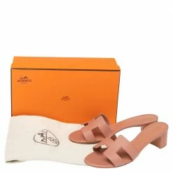 Hermes Rose Aube Epsom Leather Oasis Slide Sandals Size 37 For Women -Deals Hermes Store luxury women hermes used shoes p501292 010