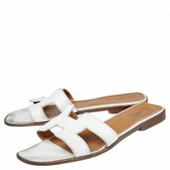 Hermes White Leather Oran Flats Size 41 For Women -Deals Hermes Store luxury women hermes used shoes p502606 002