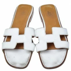 Hermes White Leather Oran Flats Size 41 For Women -Deals Hermes Store luxury women hermes used shoes p502606 006