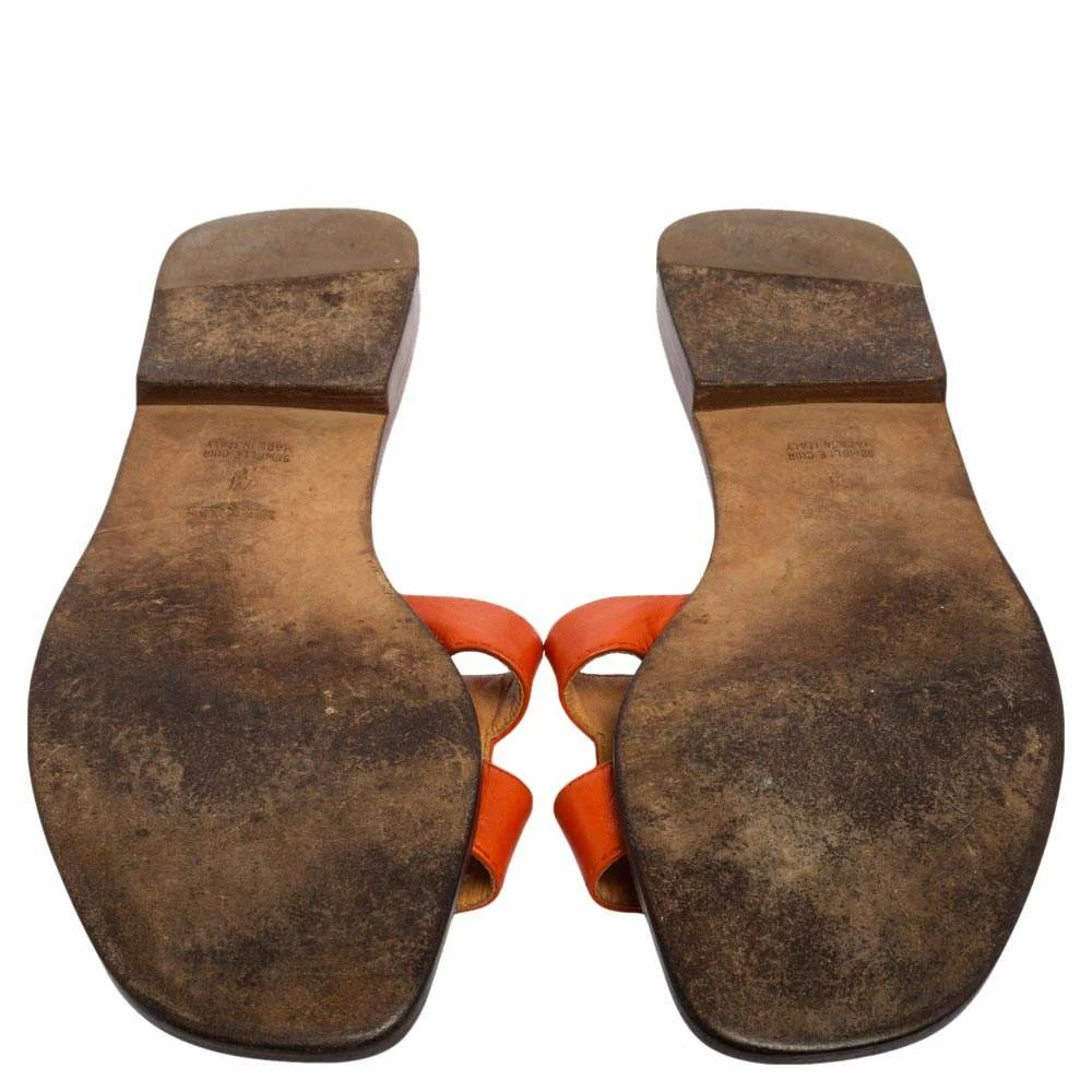 Hermes Orange Leather Oran Flat Slides Size 41 For Women 8 Hermes Orange Leather Oran Flat Slides Size 41 For Women - Image 6