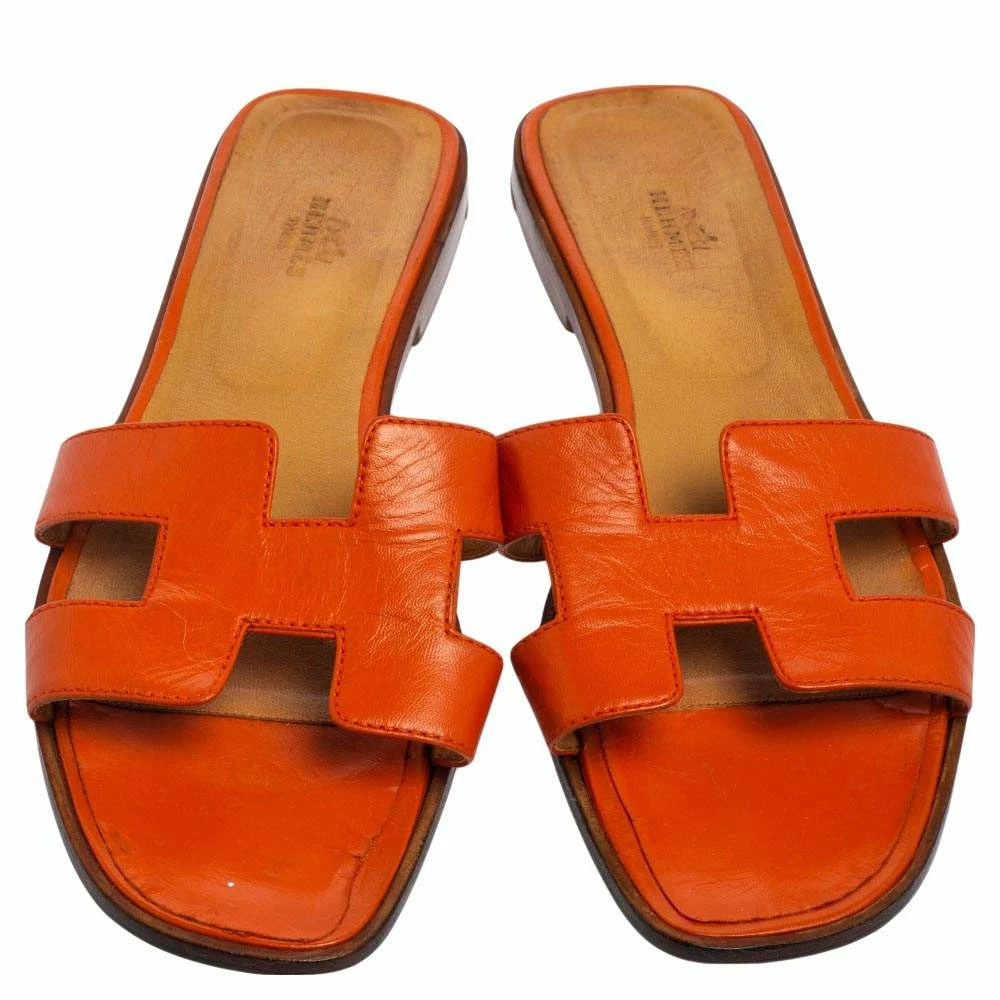 Hermes Orange Leather Oran Flat Slides Size 41 For Women 5 Hermes Orange Leather Oran Flat Slides Size 41 For Women - Image 3