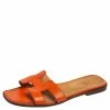 Hermes Orange Leather Oran Flat Slides Size 41 For Women