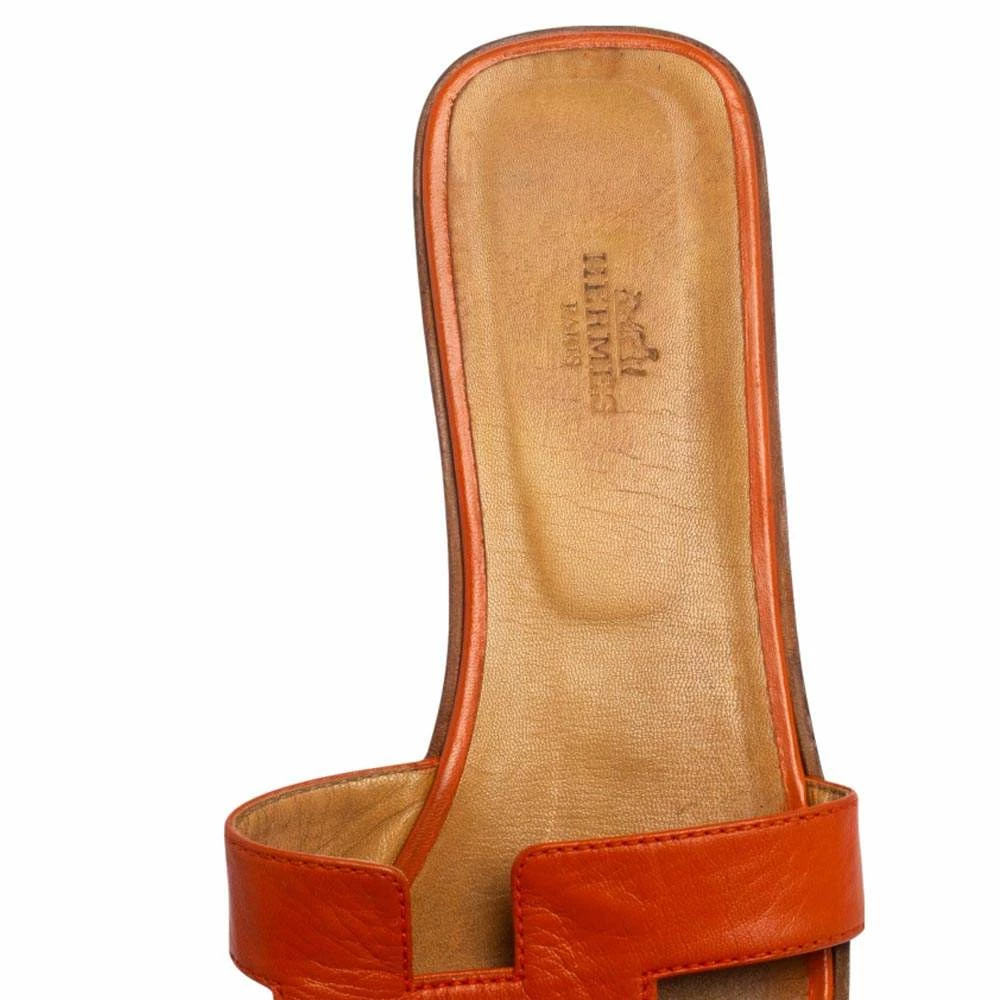 Hermes Orange Leather Oran Flat Slides Size 41 For Women 9 Hermes Orange Leather Oran Flat Slides Size 41 For Women - Image 7