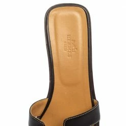Hermes Hermès Chocolate Brown Leather Oran Flat Slides Size 39 For Women -Deals Hermes Store luxury women hermes used shoes p502750 009
